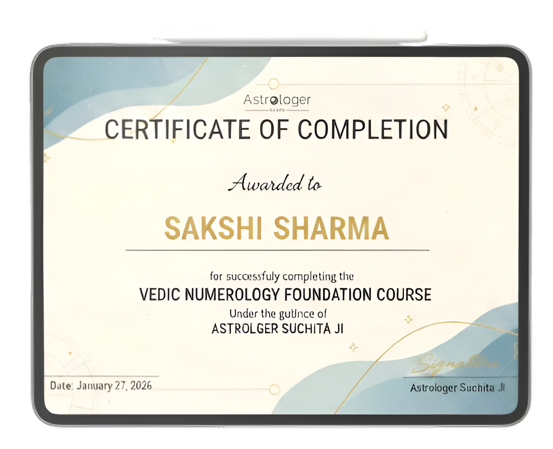 Sample Certificate for Vedic Numerology Foundation Course
